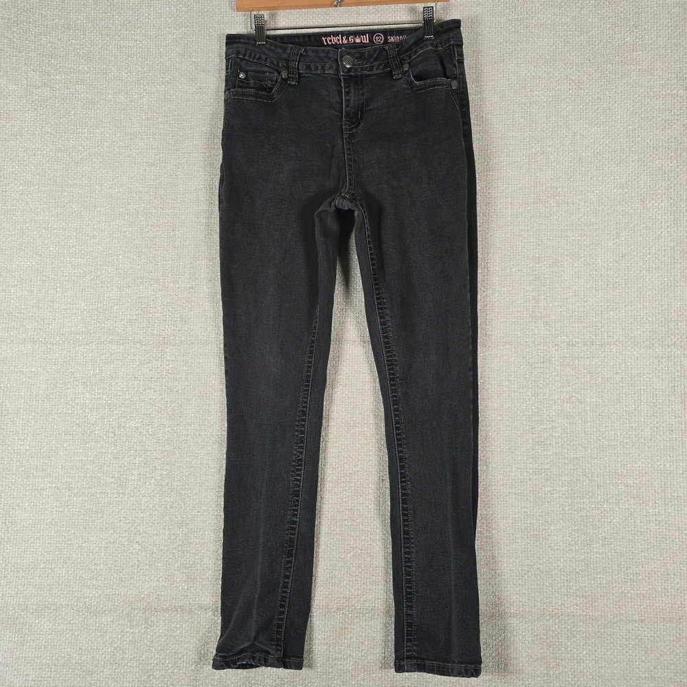 Rebel & Soul Girls Black Skinny Jeans Size‎ 12 Angel Wing Embellished Pockets
